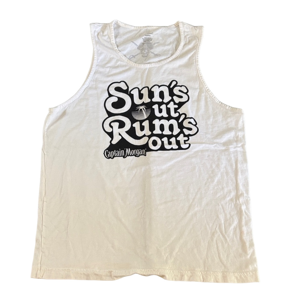 Captain Morgan “Sun’s Out, Rum’s Out” Graphic Tank Top White Sz L - Picture 2 of 7